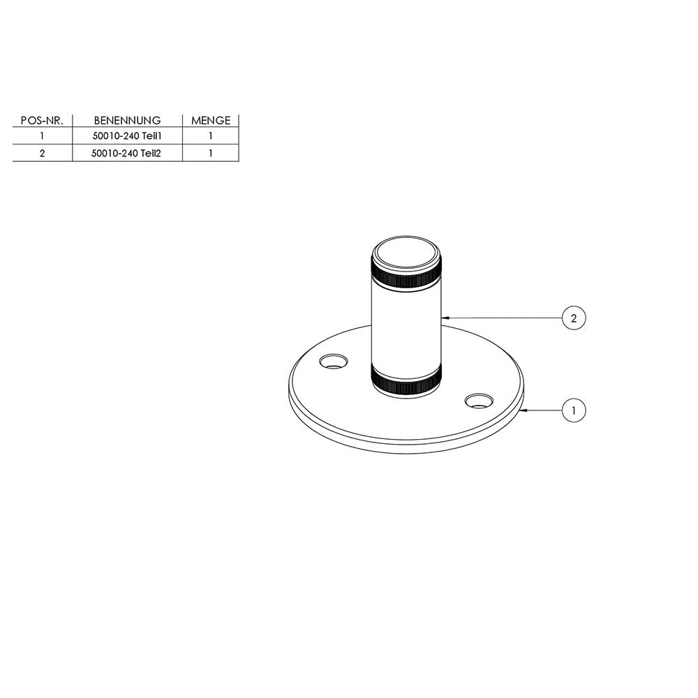 Wand- und Bodenanker mit Rändelung, ø 100 x 6mm, mit 2 x ø 11mm Bohrung, für Rohr 33,7 x 2,0mm