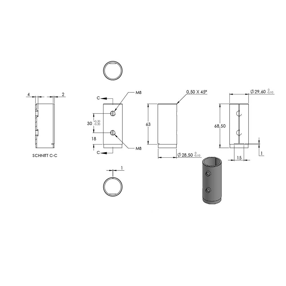 Wand- und Bodenanker, Platte 100 x 6mm mit Fase, mit 3 x ø 11mm Bohrungen, für Rohr 33,7 x 2,0mm