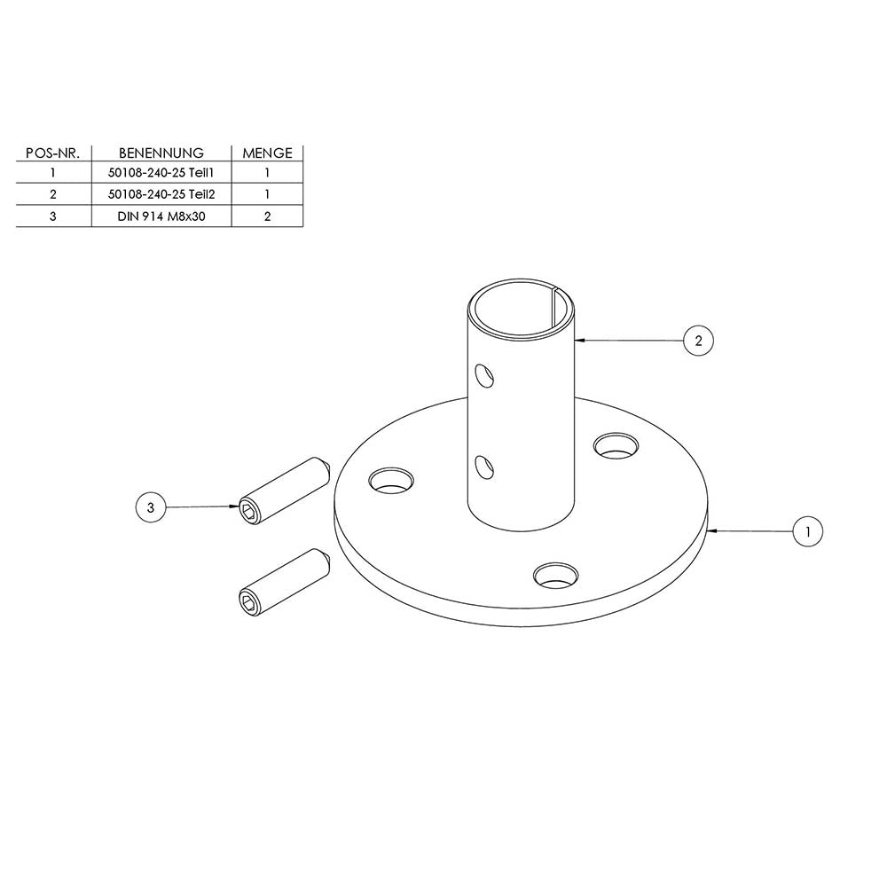 Wand- und Bodenanker, Platte 100 x 6mm mit Fase, mit 3 x ø 11mm Bohrungen, für Rohr 33,7 x 2,6mm