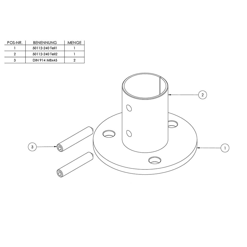 Wand- und Bodenanker, Platte 100 x 6mm mit Fase, mit 3 x ø 11mm Bohrungen, für Rohr 48,3 x 2,0mm