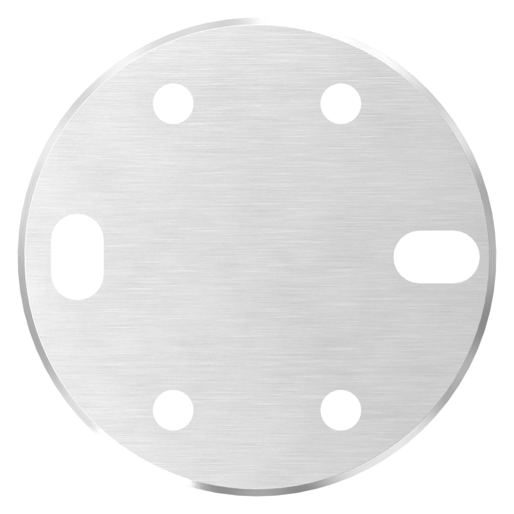 Ronde ø 100mm, Stärke 8mm, mit zwei 15 x 11mm Langlöchern und vier ø 8,5mm Bohrungen, für Spannringe
