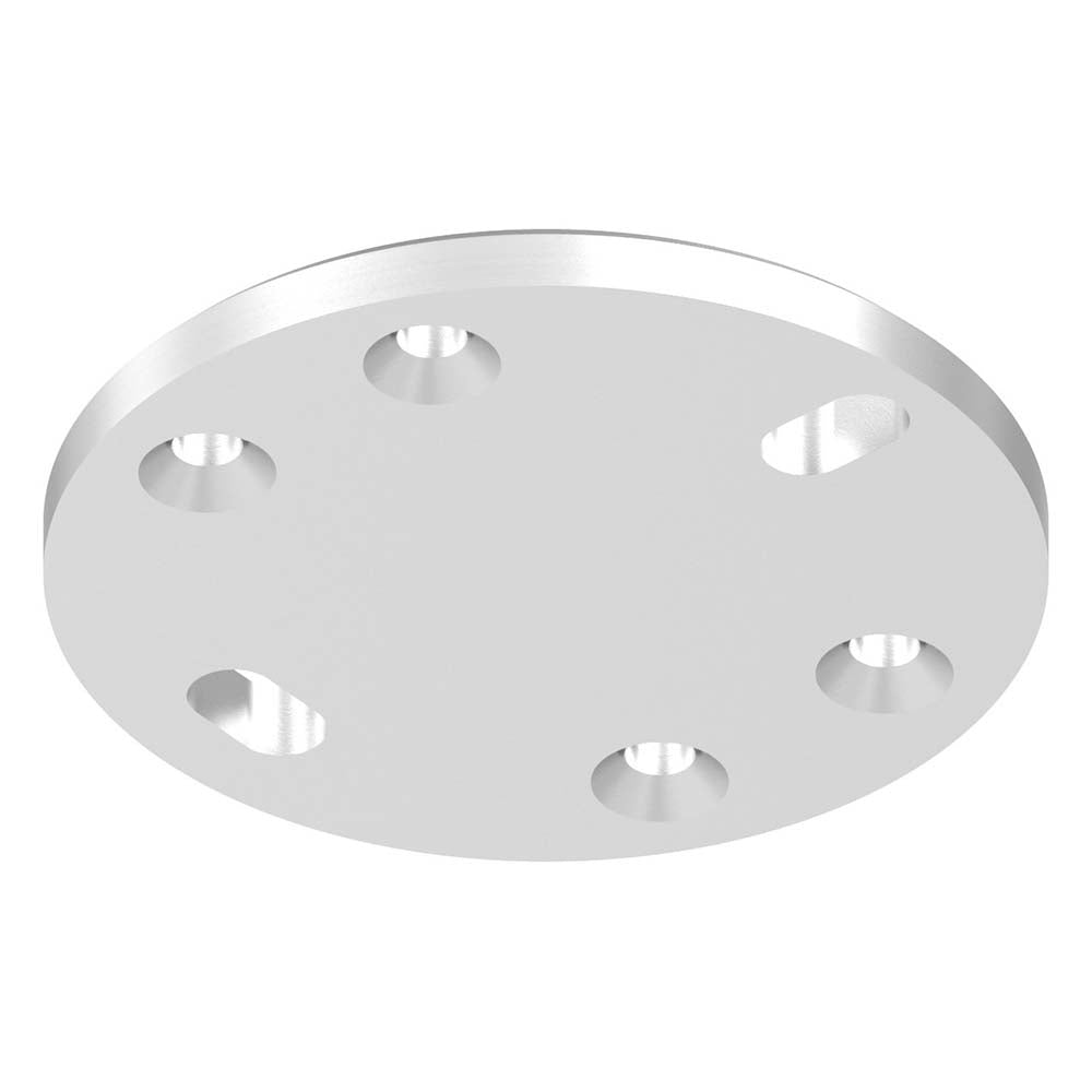 Ronde ø 120mm, Stärke 10mm, mit zwei 20 x 11mm Langlöchern und vier ø 8,5mm Bohrungen, für Spannringe