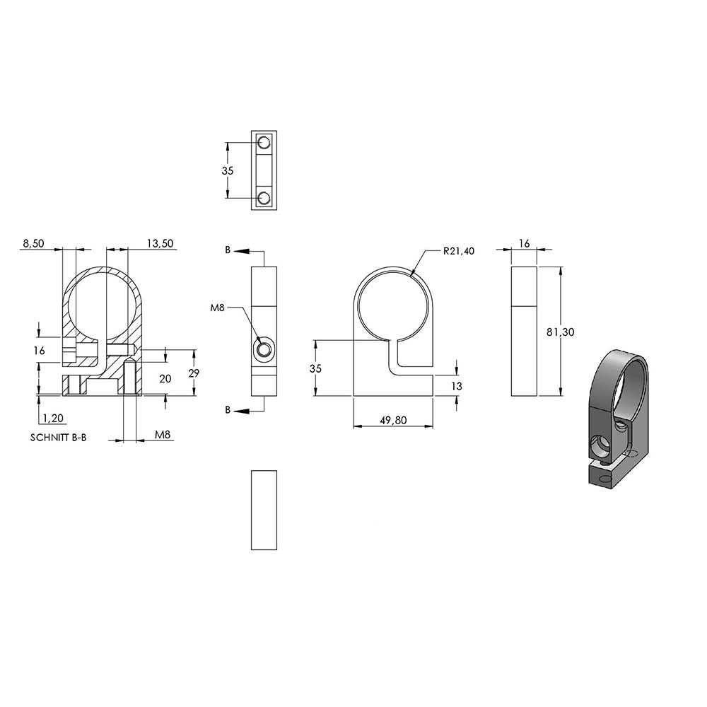 Wandanker zum Spannen, mit Platte 120 x 10mm, für 42,4mm Rohr, in V4A