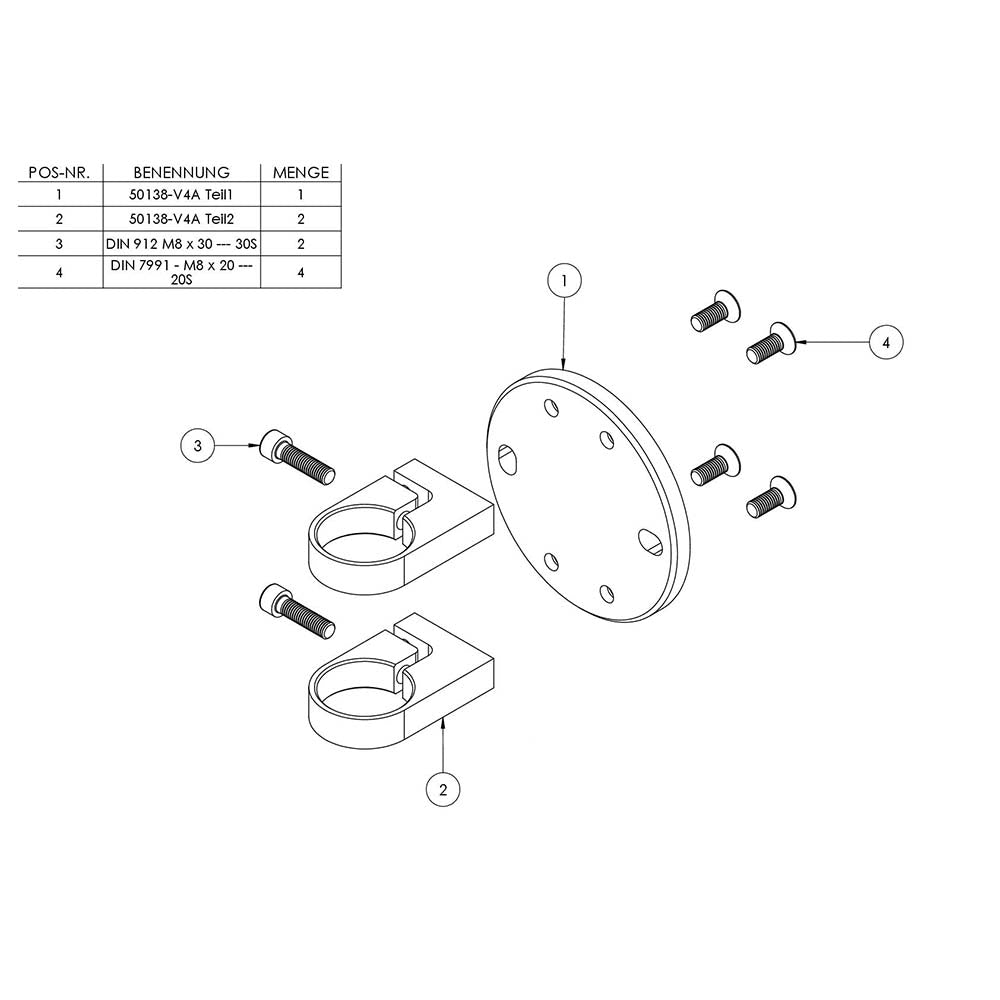 Wandanker zum Spannen, mit Platte 120 x 10mm, für 42,4mm Rohr, in V4A