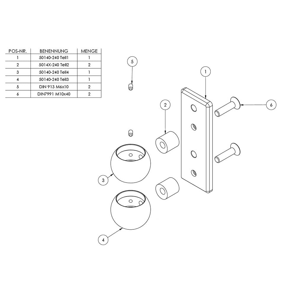 Wandhalter mit Kugelringen für Geländerpfosten, Platte 165 x 60 x 10mm, für Rohr ø 42,4mm