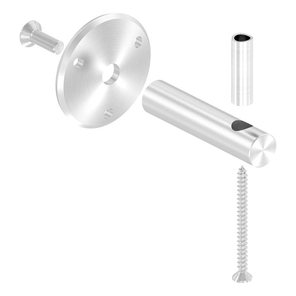 Handlaufhalter zur Wandbefestigung mit verschraubter Ronde 68 x 5mm, mit M6 Holzschraube und 3 x 6,5mm Bohrungen