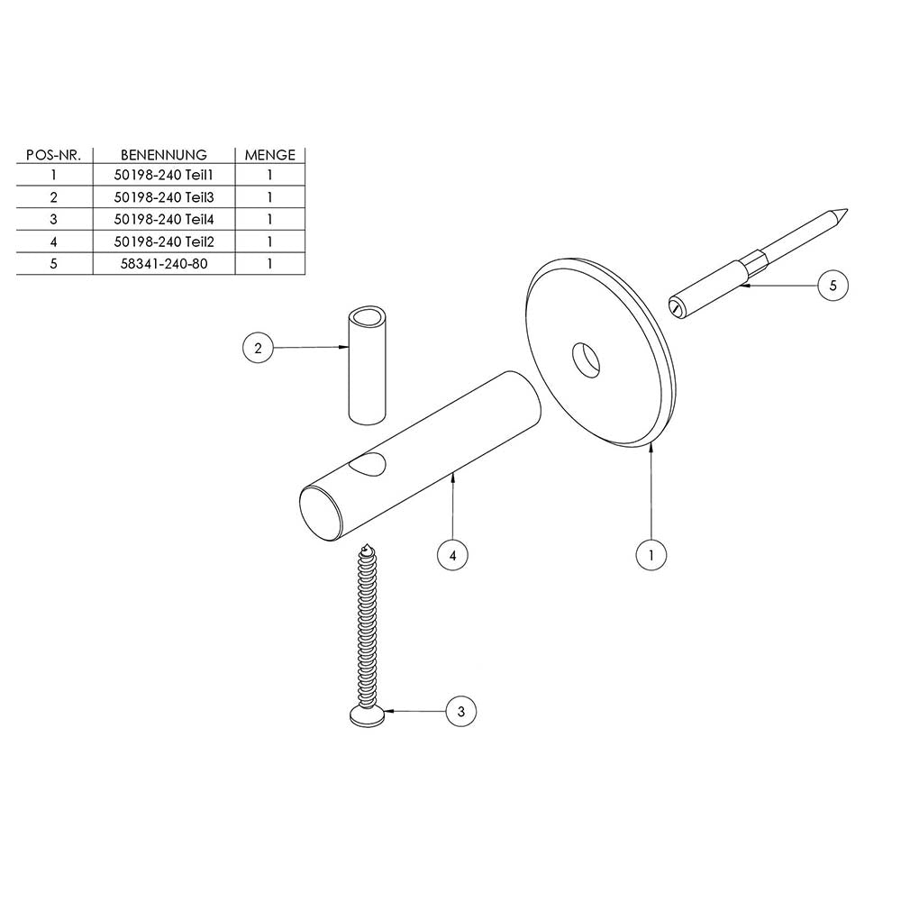 Handlaufhalter zur Wandbefestigung mit verschraubter Ronde 68 x 5mm, mit M6 Holzschraube, inkl. M8 x 80mm Stockschraube