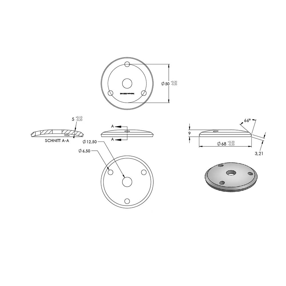 Handlaufhalter zur Wandbefestigung mit verschraubter Ronde gewölbt 70 x 5mm, zum Anschweißen
