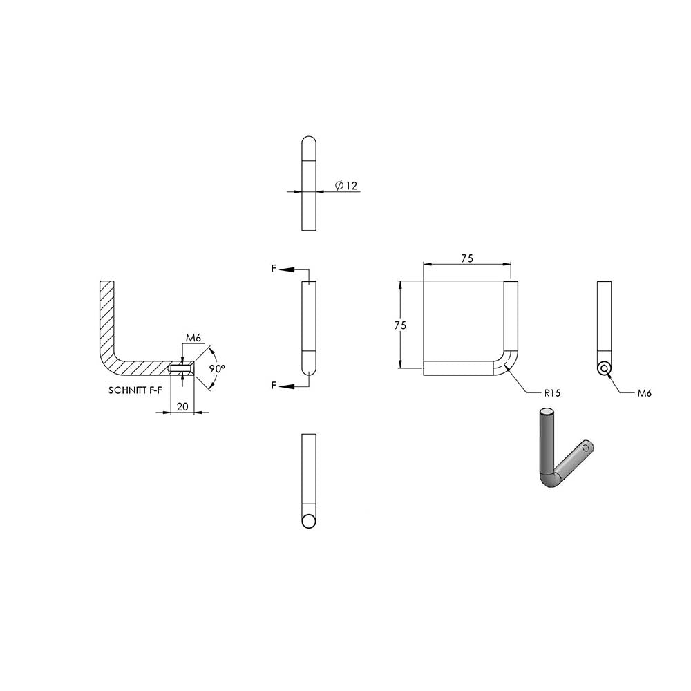 Handlaufhalter zur Wandbefestigung mit verschraubter Ronde 70 x 6mm, zum Anschweißen in V4A