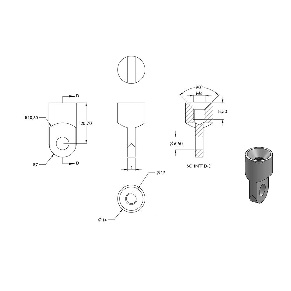 Handlaufhalter flexibel zur Wandbefestigung, mit verschraubter Ronde 70 x 6mm, mit Innengewinde M6 und ø 14mm Bügel