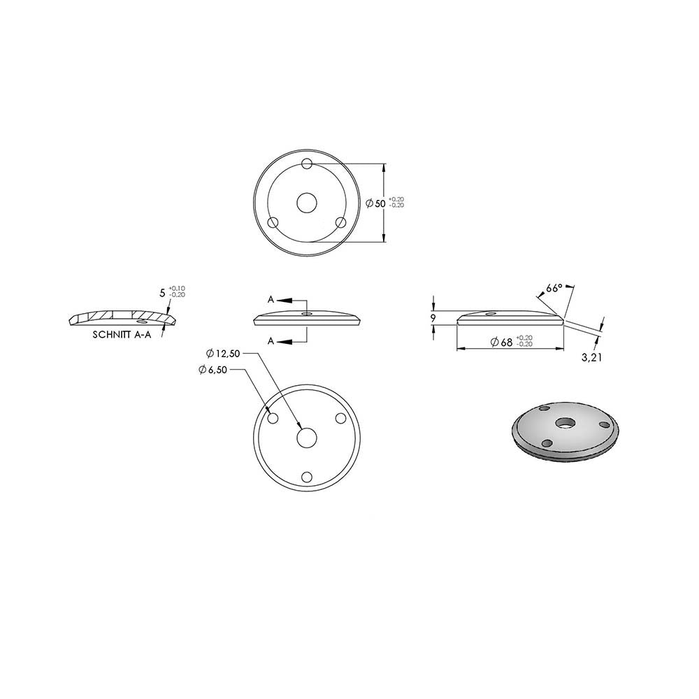 Handlaufhalter flexibel zur Wandbefestigung mit verschrauber Ronde 68 x 5mm, für Rohr ø 42,4mm