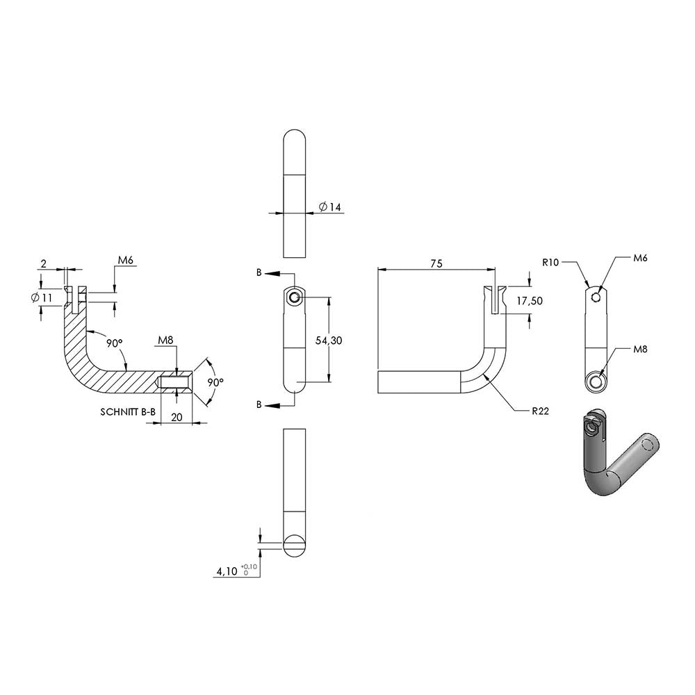 Handlaufhalter flexibel zur Wandbefestigung mit verschrauber Ronde 68 x 5mm, für Rohr ø 42,4mm