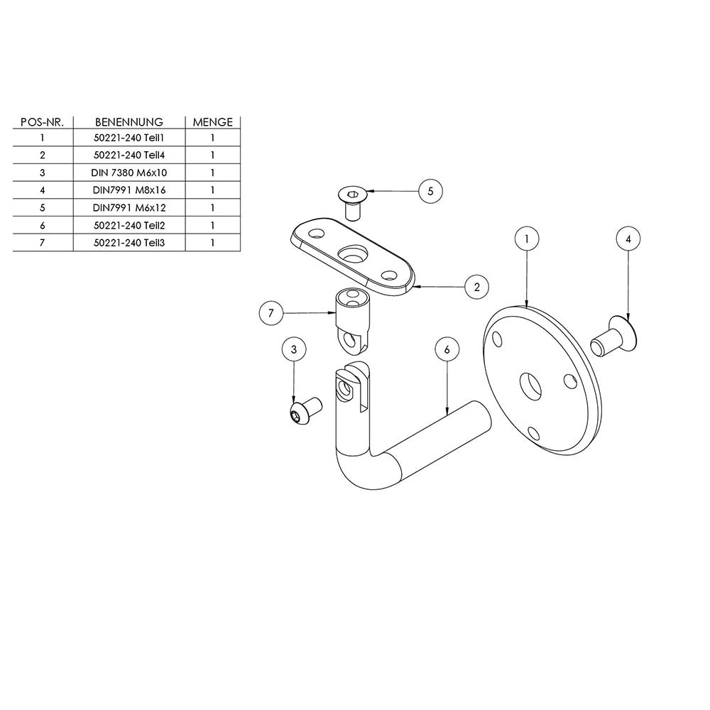 Handlaufhalter flexibel zur Wandbefestigung mit verschrauber Ronde 68 x 5mm, für Rohr ø 42,4mm