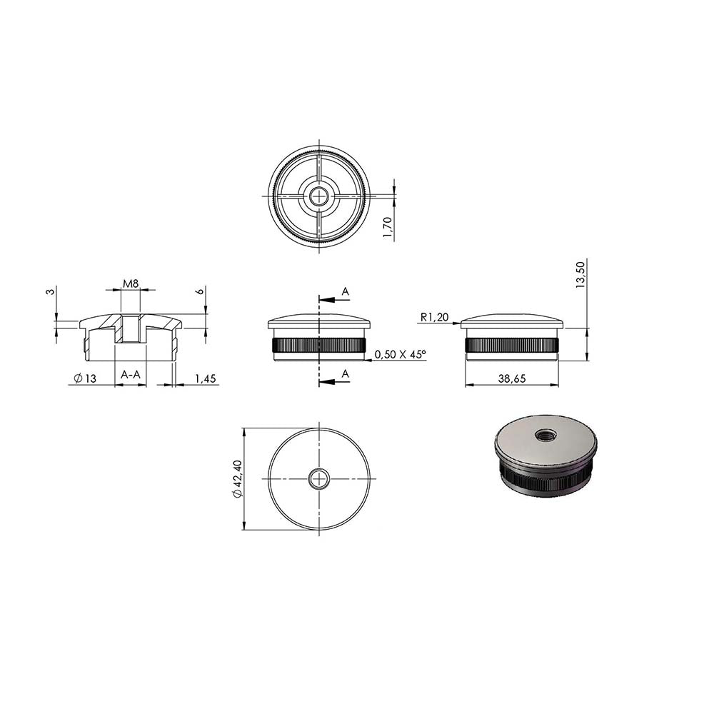 Handlaufstütze flexibel, verschraubt, zur Montage eines ø 42,4mm Handlauf auf einen ø 42,4mm Pfosten, zum Einschlagen