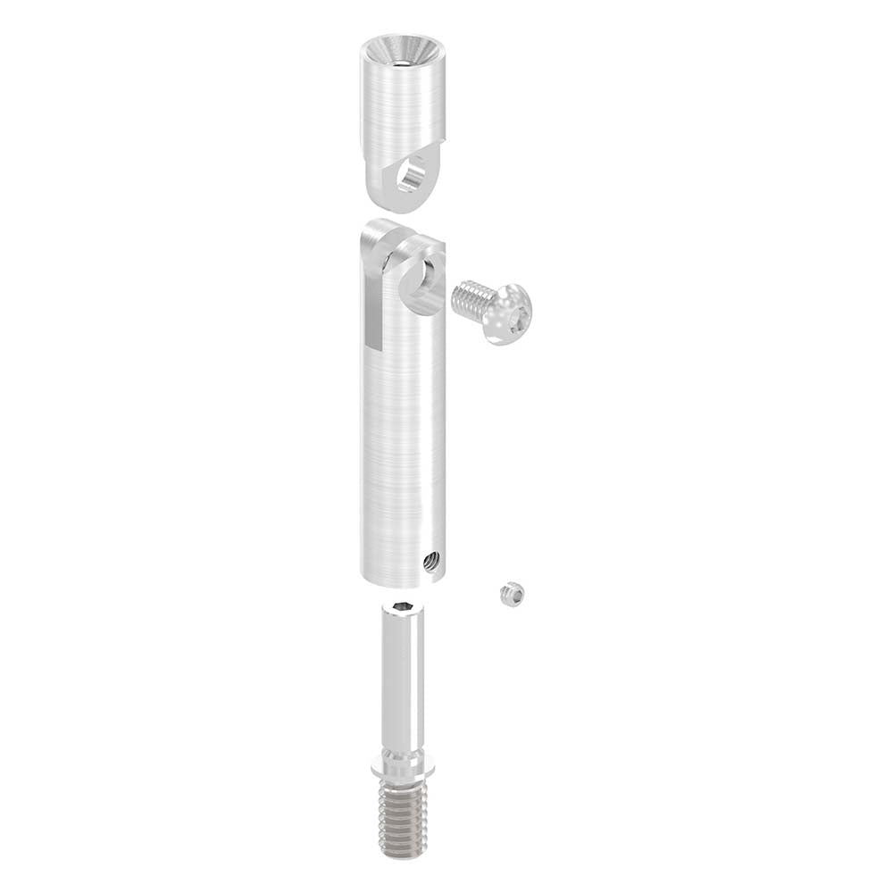 ø 14mm Stift 360° drehbar und 140° verstellbar, mit M8 x 15mm Außengewinde unten und M6 x 15mm Innengewinde oben, Länge 76mm