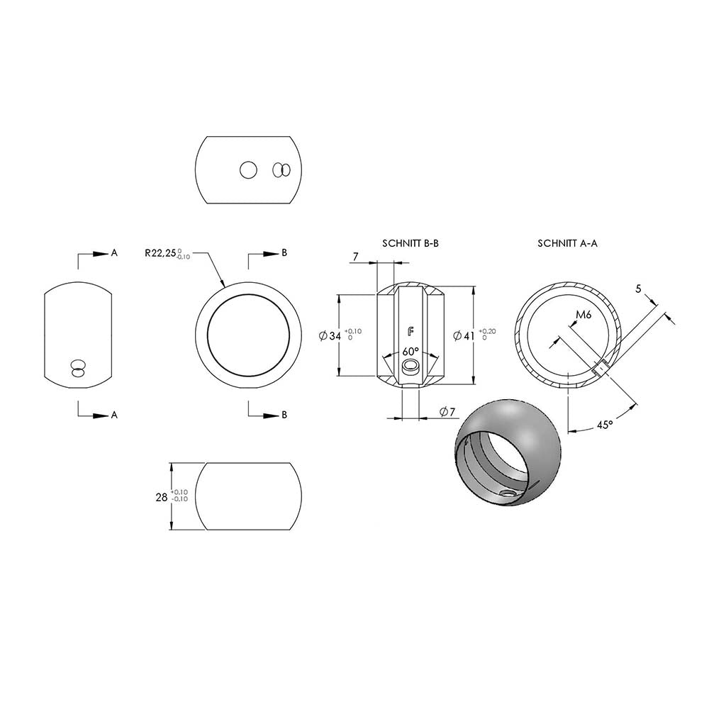 Kugelring ø 55mm für Handlaufhalter, für Rohr ø 42,4mm