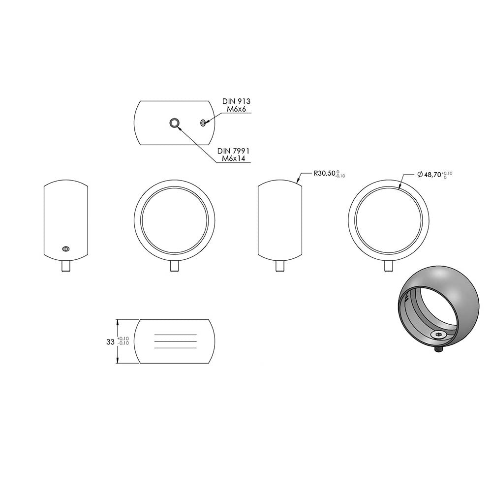 Kugelring ø 61mm für Handlaufhalter, für Rohr ø 48,3mm