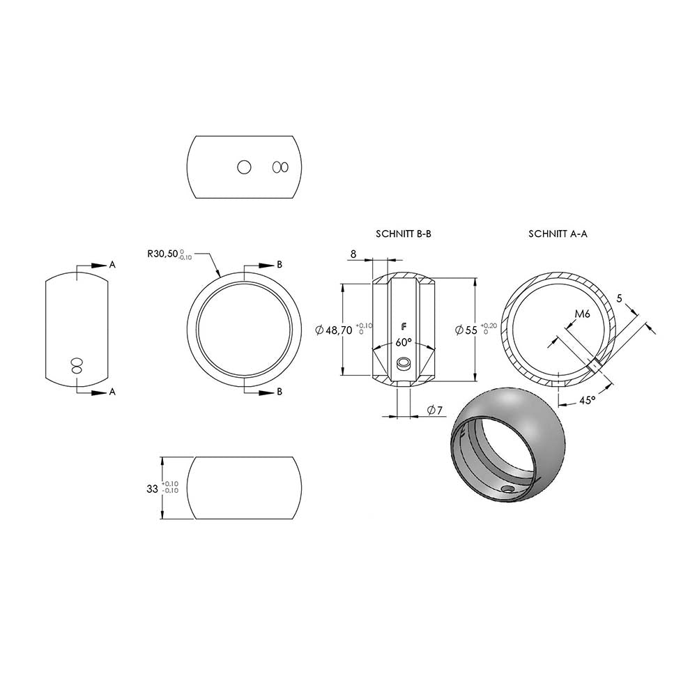 Kugelring ø 61mm für Handlaufhalter, für Rohr ø 48,3mm