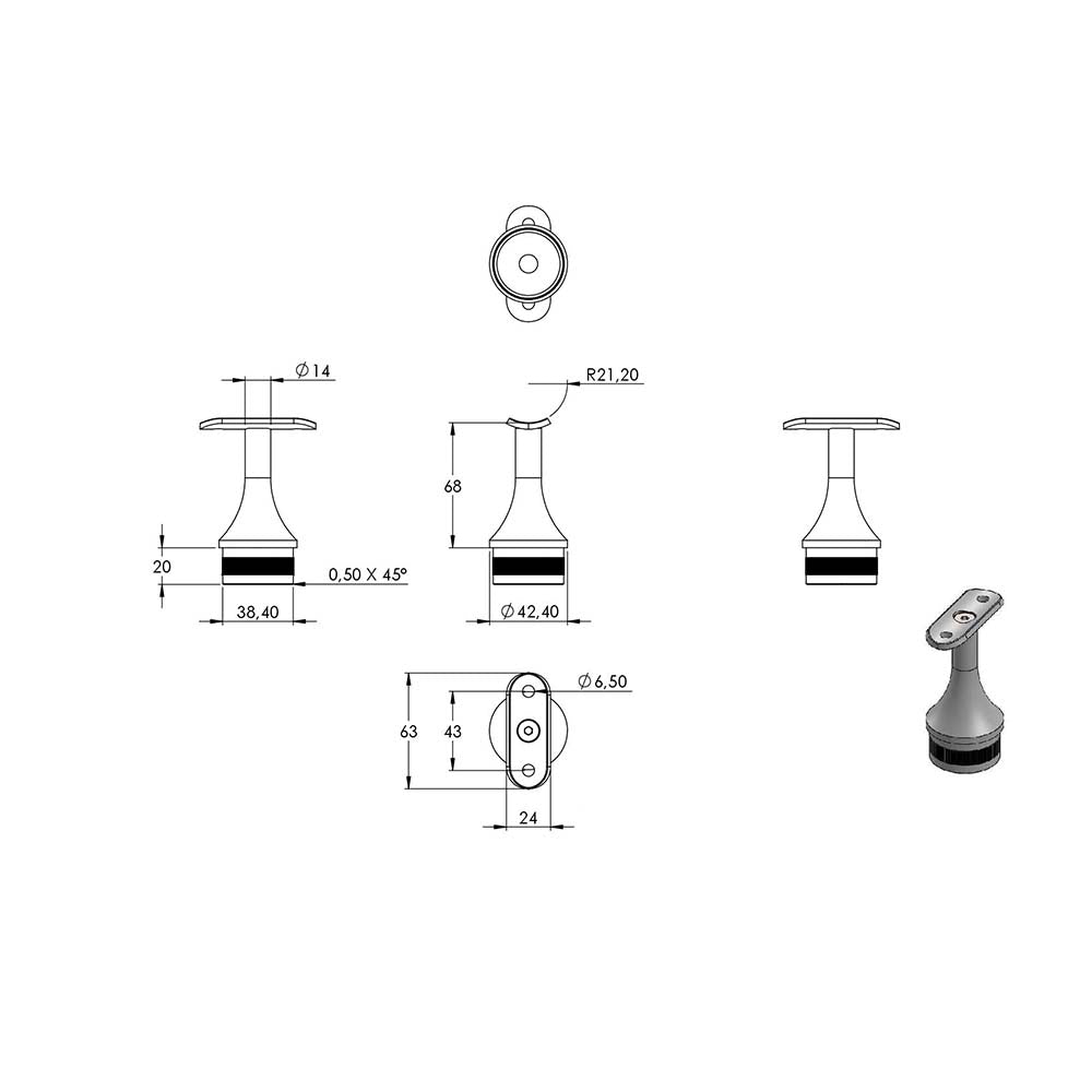 Handlaufstütze zum Einschlagen für ø 42,4 x 2,0mm Pfosten, mit Halteplatte für Handlauf ø 42,4mm