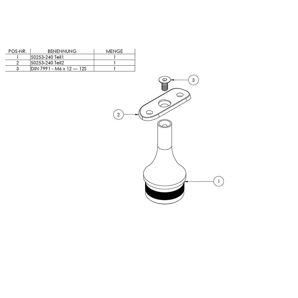 Handlaufstütze zum Einschlagen für ø 42,4 x 2,0mm Pfosten, mit Halteplatte für Handlauf ø 42,4mm