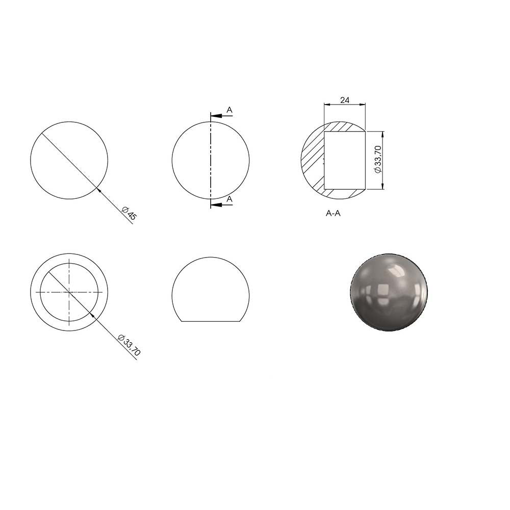 Rohrabschluss-Kugel ø 45mm, massiv, für Rohr ø 33,7mm