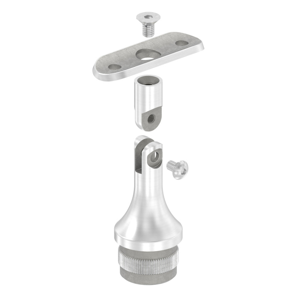 Handlaufstütze mit Gelenk zum Einschlagen für ø 33,7 x 2,0mm Pfosten, mit Halteplatte für Handlauf ø 42,4mm