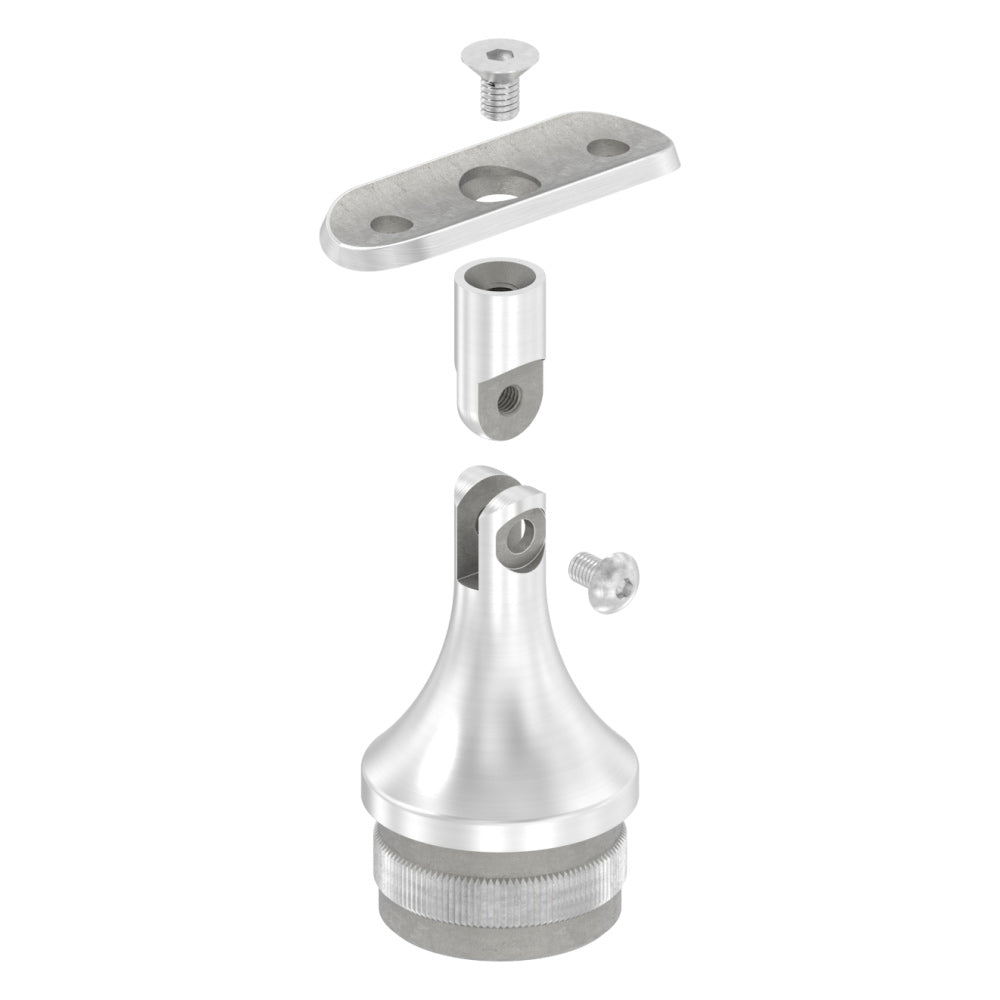 Handlaufstütze mit Gelenk zum Einschlagen für ø 42,4 x 2,0mm Pfosten, mit Halteplatte für Handlauf ø 42,4mm
