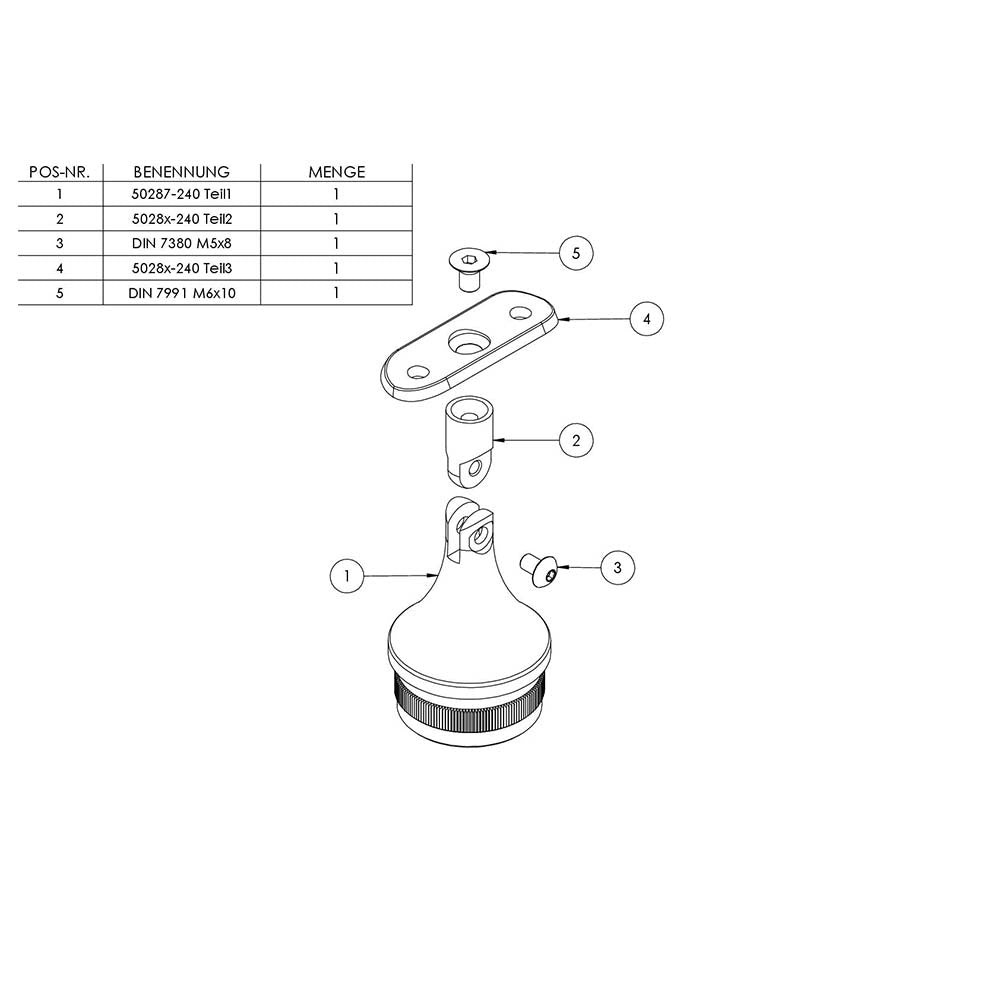 Handlaufstütze mit Gelenk zum Einschlagen für ø 48,3 x 2,0mm Pfosten, mit Halteplatte für Handlauf ø 42,4mm