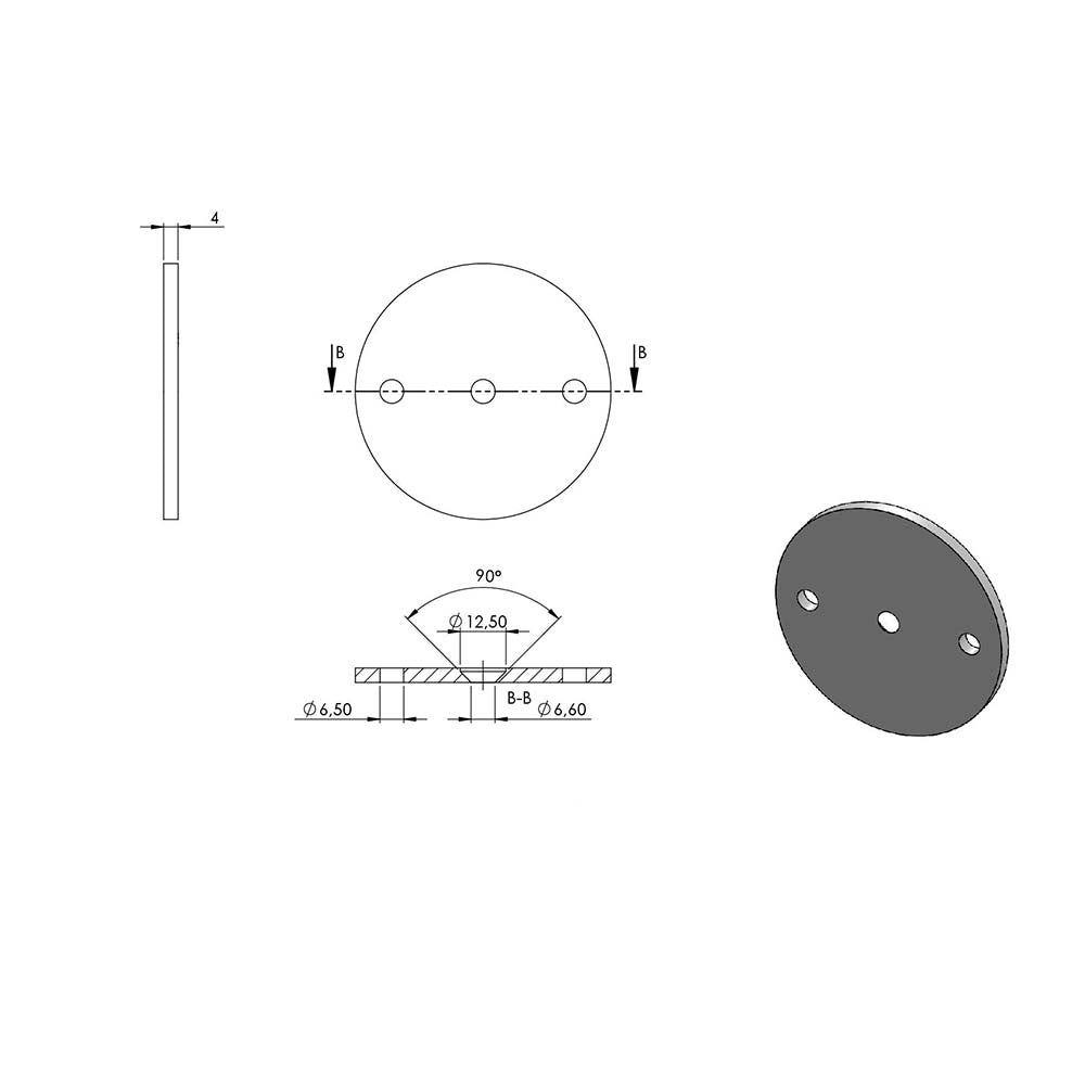 Handlaufhalter zur Wandbefestigung mit verschraubter Ronde 70 x 4mm, Wandabstand 62mm, zum Anschweißen