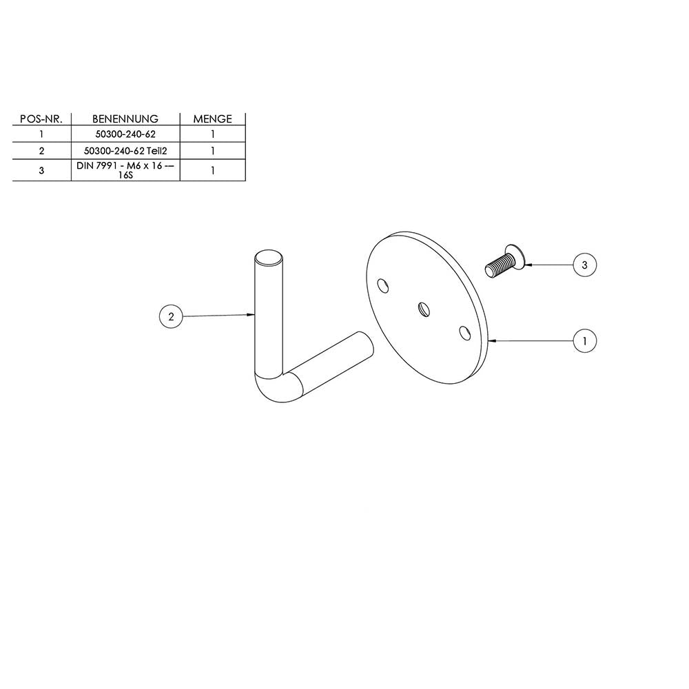 Handlaufhalter zur Wandbefestigung mit verschraubter Ronde 70 x 4mm, Wandabstand 62mm, zum Anschweißen
