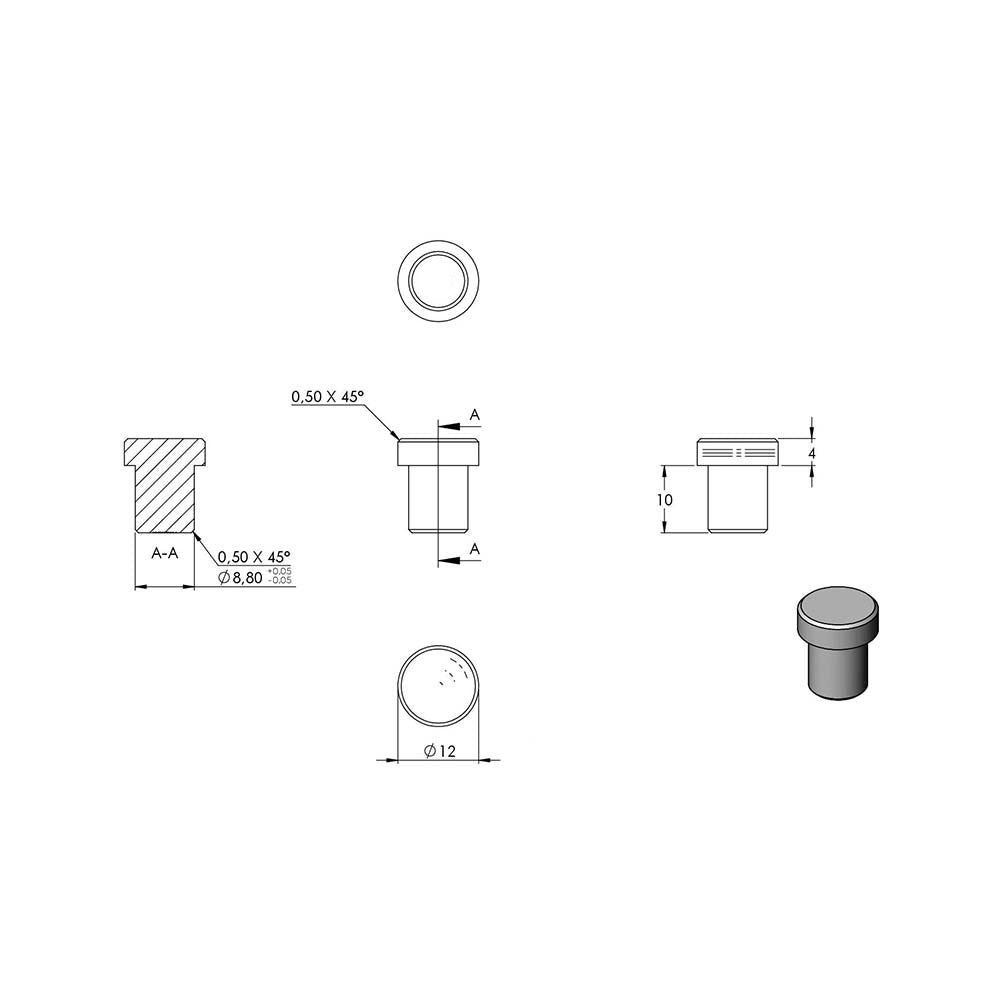 Endkappe flach, massiv, für Rohr ø 12,0 x 1,5mm, zum Einkleben