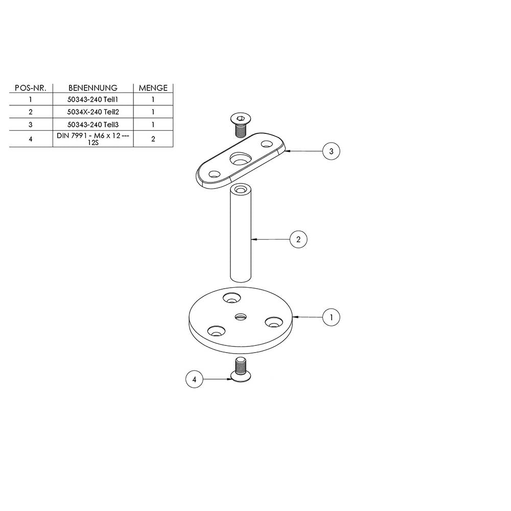 Handlaufstütze gerade mit 60 x 5mm Ronde, für ø 42,4mm Rohr