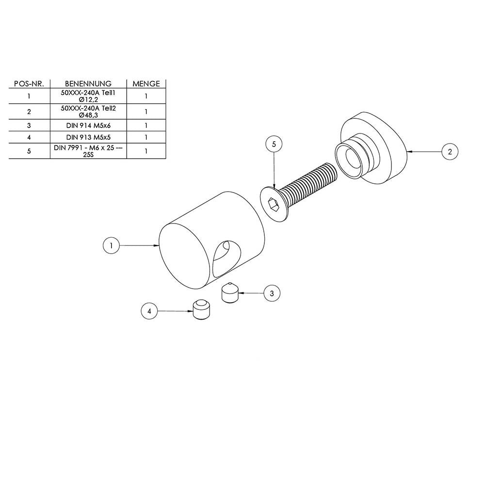 Querstabhalter Anschluss für ø 48,3mm Rohr, für Stab ø 12 mm, aus V2A