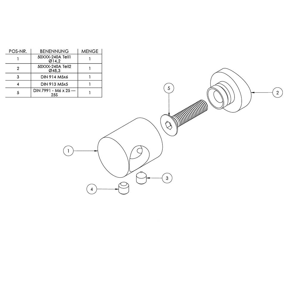 Querstabhalter Anschluss für ø 48,3mm Rohr, für Stab ø 14 mm, aus V2A