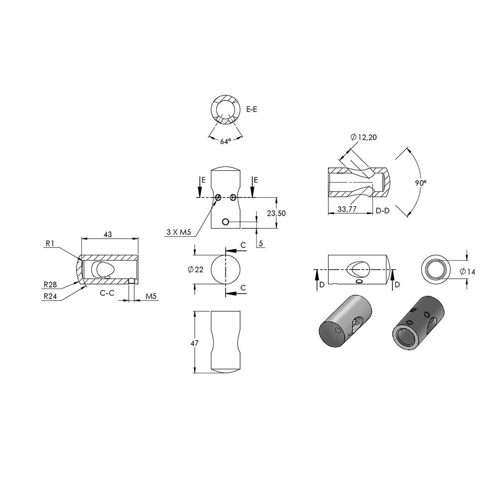 Querstabhalter 90° Außenecke, Anschluss für ø 42,4mm Rohr, für Stab ø 12mm, aus V2A