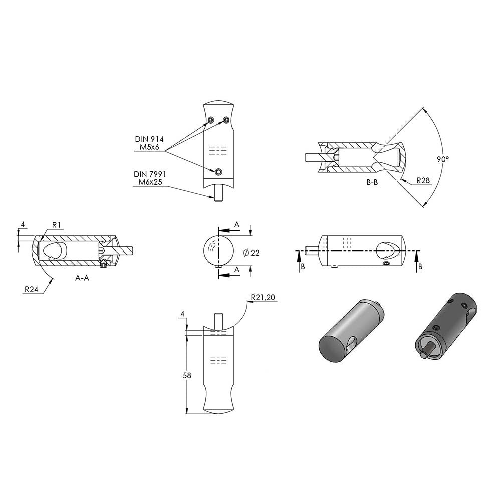 Querstabhalter 90° Innennecke, Anschluss für ø 42,4mm Rohr, für Stab ø 12mm, aus V2A