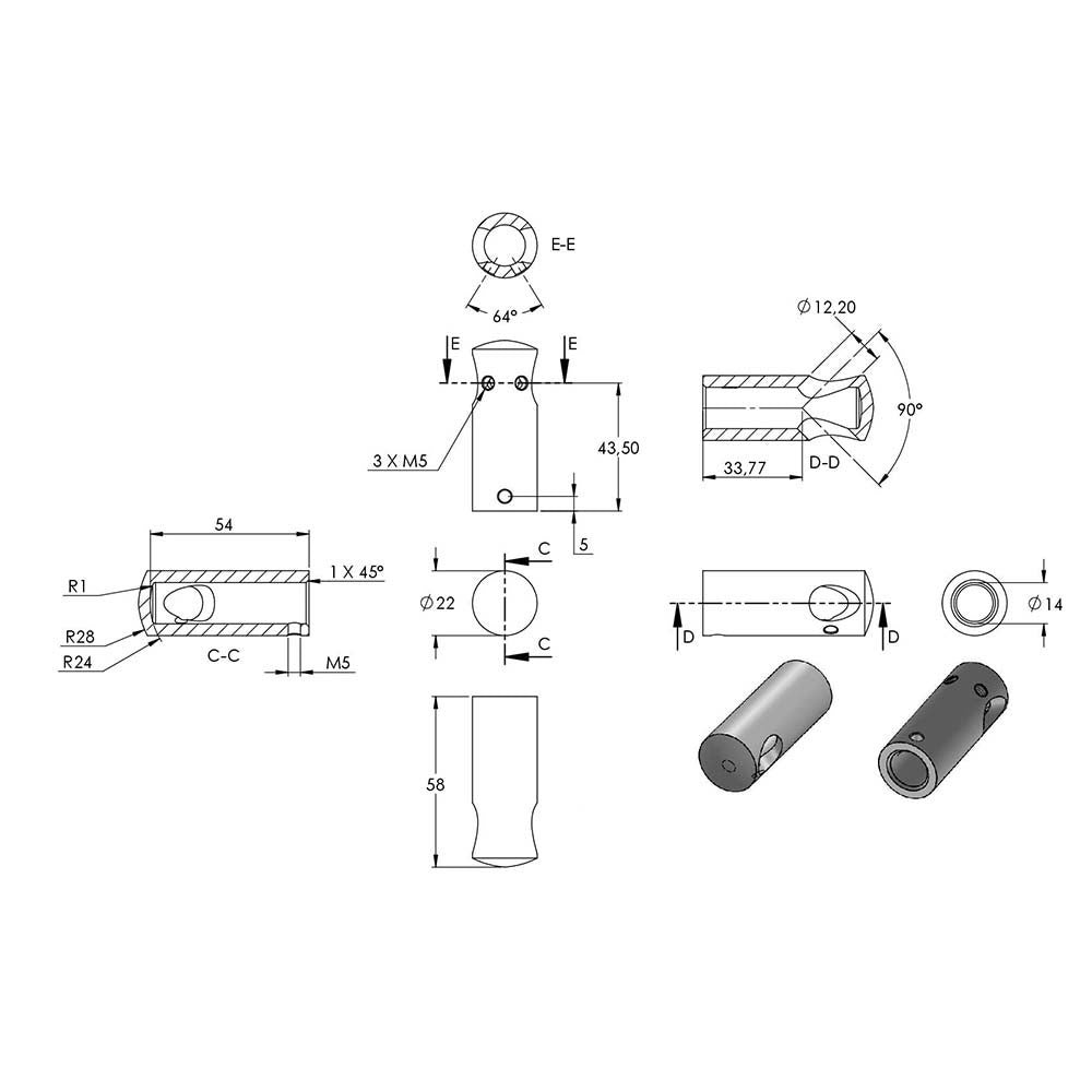 Querstabhalter 90° Innennecke, Anschluss für ø 42,4mm Rohr, für Stab ø 12mm, aus V2A
