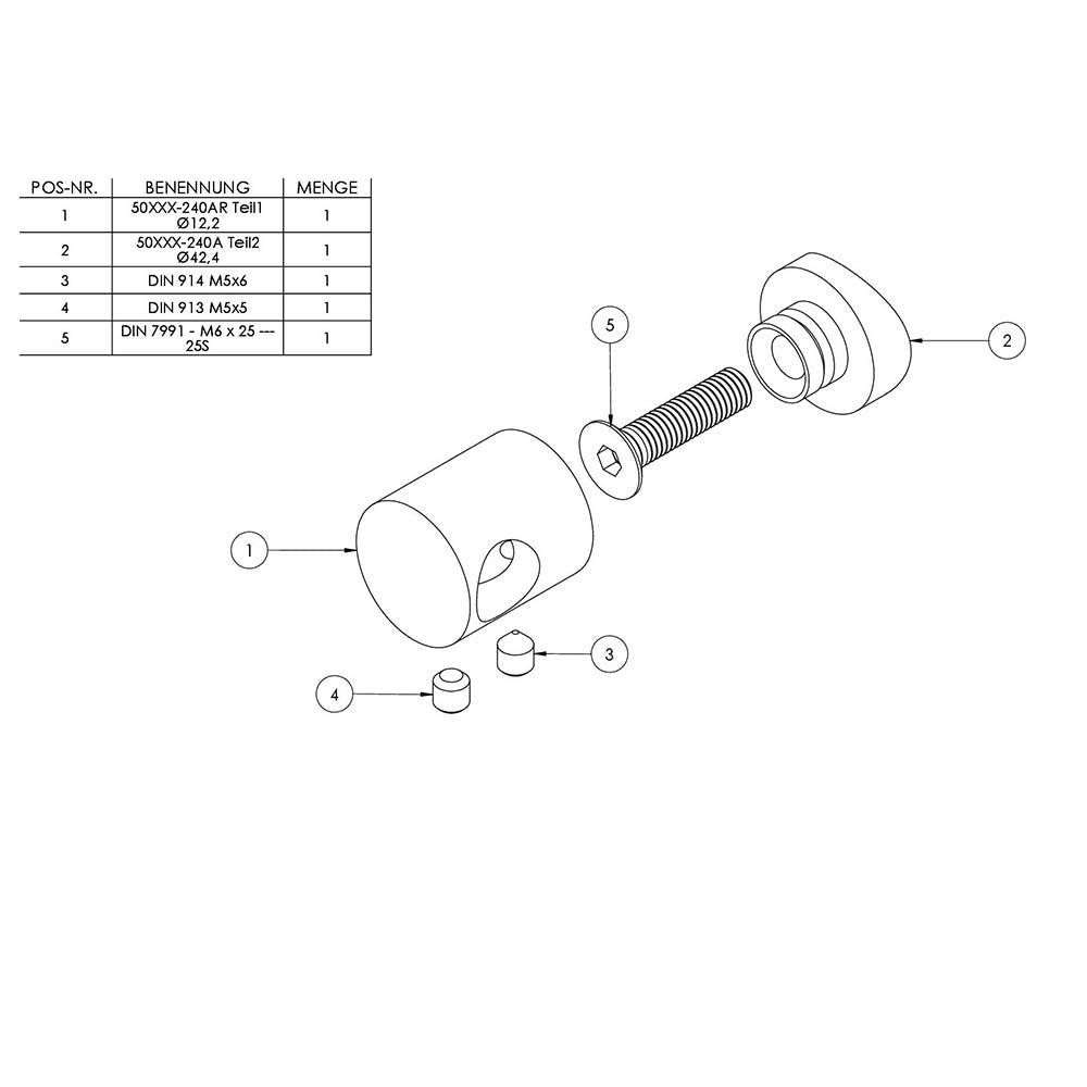 Querstabendhalter Anschluss für ø 42,4mm Rohr, Ausführung Rechts, für Stab ø 12 mm