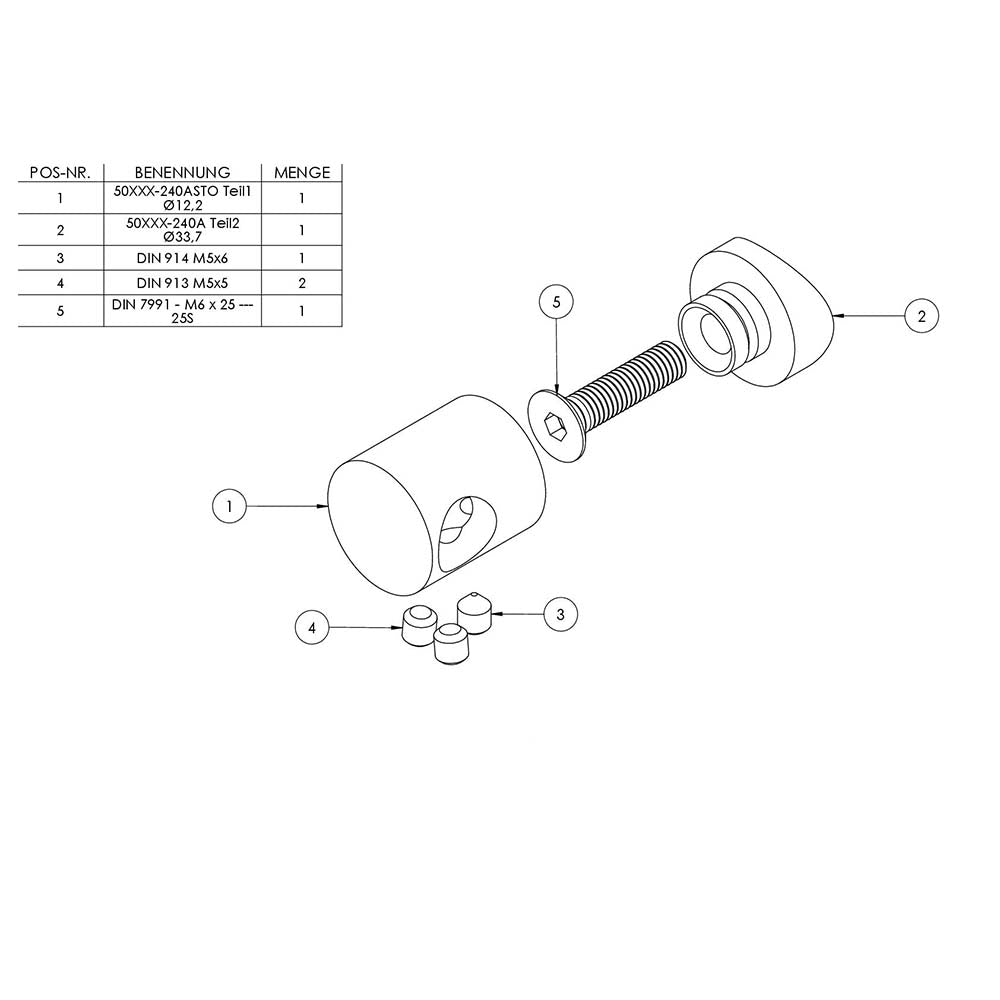 Querstabhalter zum Stoßen, Anschluss für ø 33,7mm Rohr, für Stab ø 12 mm