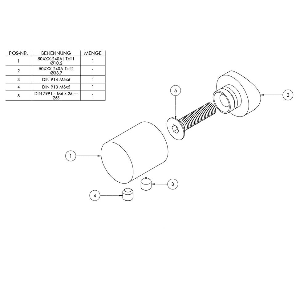 Querstabendhalter Anschluss für ø 33,7mm Rohr, Ausführung Links, für Stab ø 10 mm