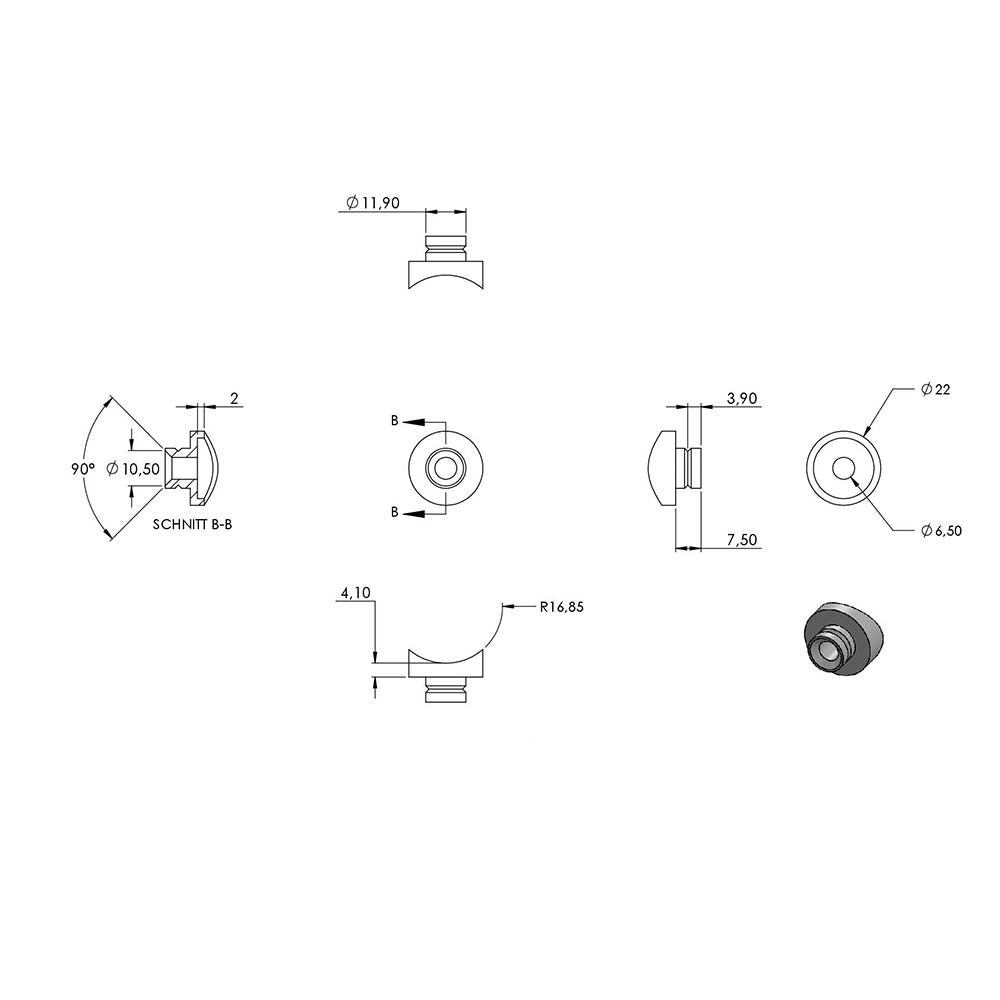 Querstabhalter zum Stoßen, Anschluss für ø 33,7mm Rohr, für Stab ø 10 mm