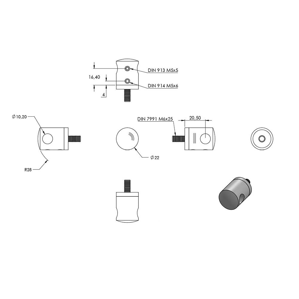 Querstabhalter Anschluss flach, für Stab ø 10 mm, aus V2A