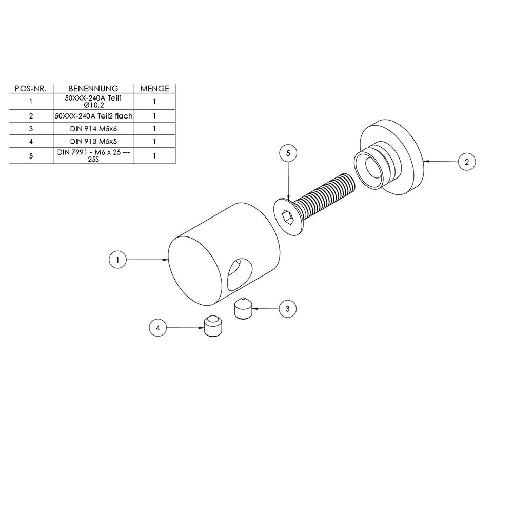 Querstabhalter Anschluss flach, für Stab ø 10 mm, aus V2A