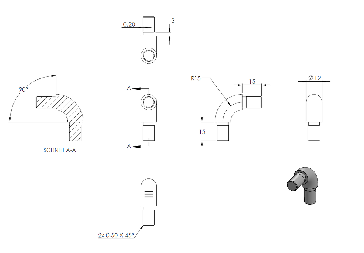 Rohrbogen 90°, für Rohr 12,0 x 1,5mm