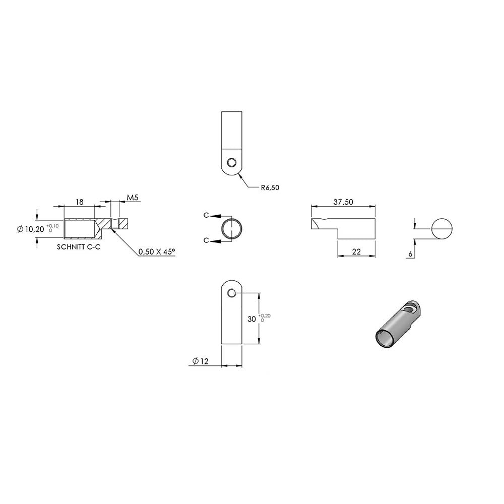 Stab-Verbindungsstück ø 13,5mm, flexibel, für Stab ø 10 mm, zum Kleben