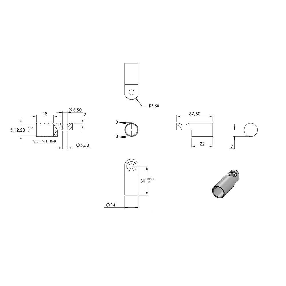 Stab-Verbindungsstück ø 13,5mm, flexibel, für Stab ø 12 mm, zum Kleben
