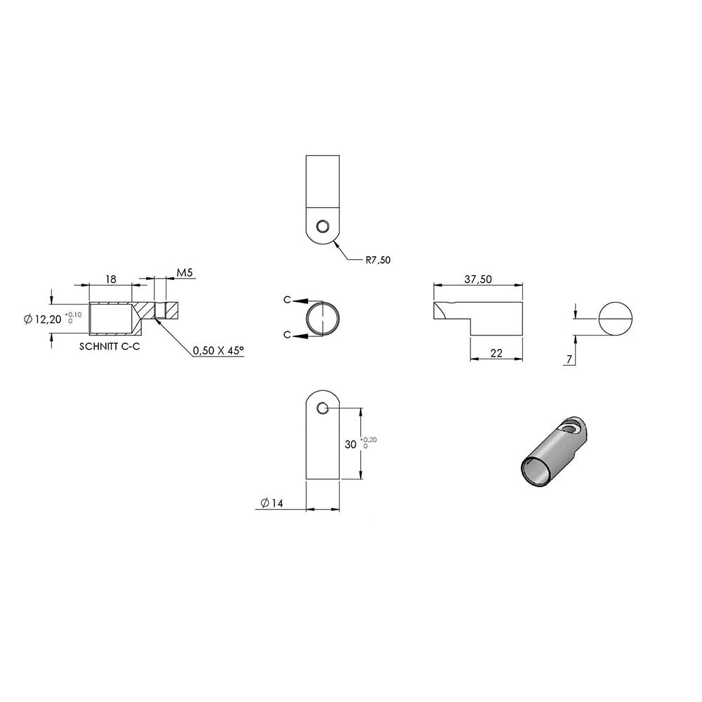 Stab-Verbindungsstück ø 13,5mm, flexibel, für Stab ø 12 mm, zum Kleben