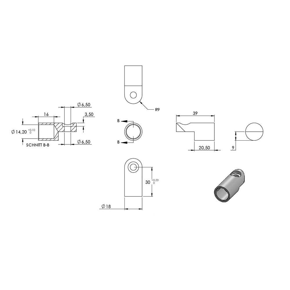 Stab-Verbindungsstück ø 18mm, flexibel, für Stab ø 14 mm, zum Kleben