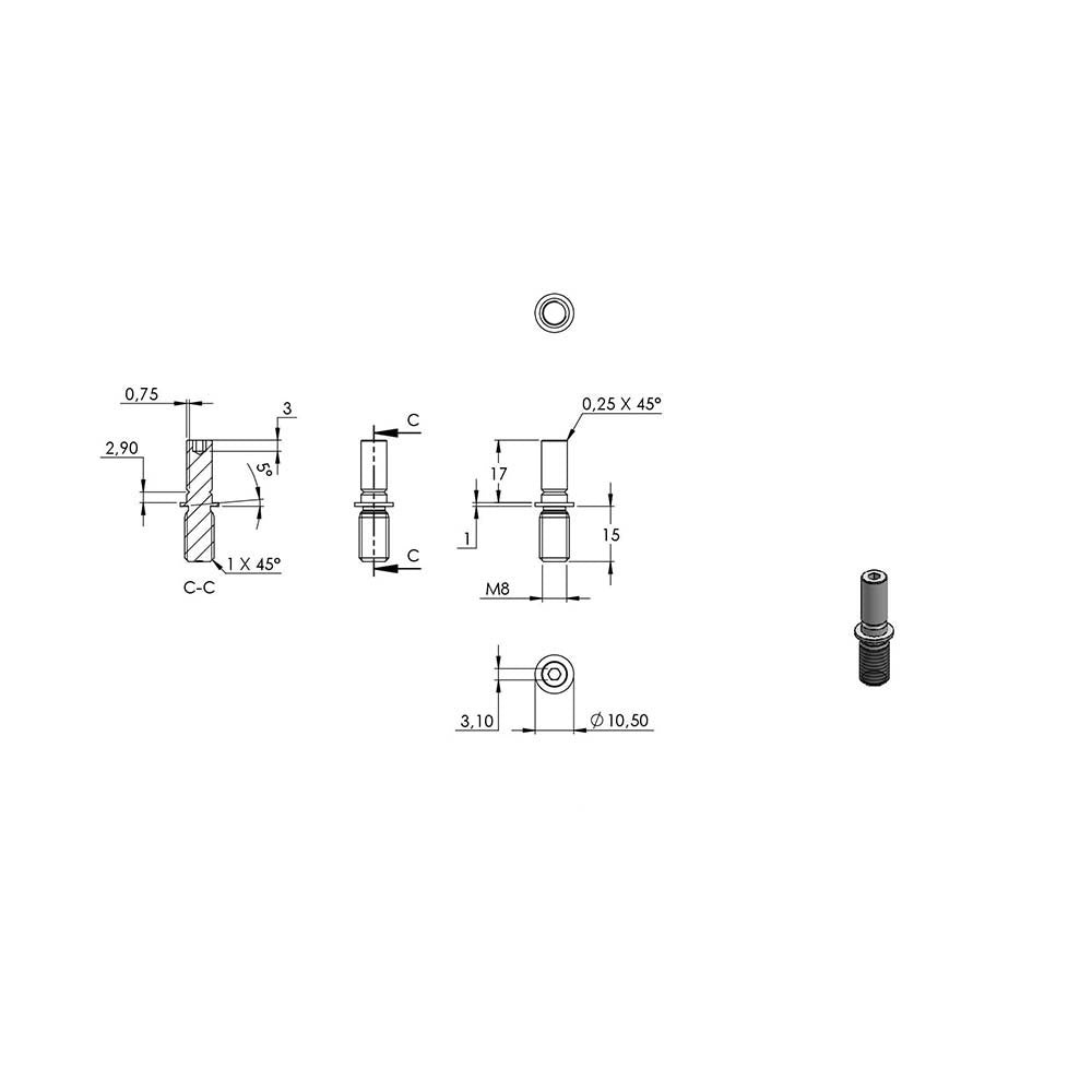 Bügel ø 14mm, 360° drehbar mit verstellbarem Gelenk, mit M8 Außengewinde unten und M6 Innengewinde oben, Höhe 100mm
