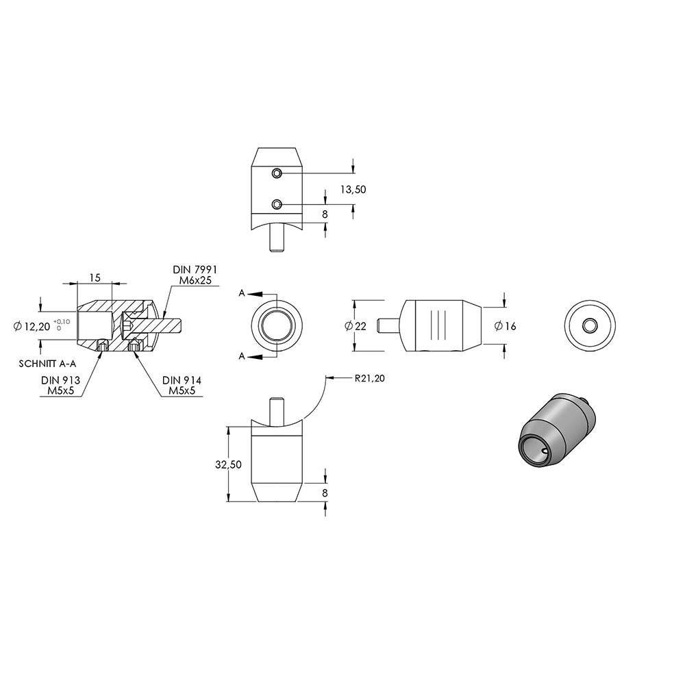 Querstabhalter ø 22mm zum Stoßen von vorne, Anschluss ø 42,4mm Rohr, für Stab ø 12 mm